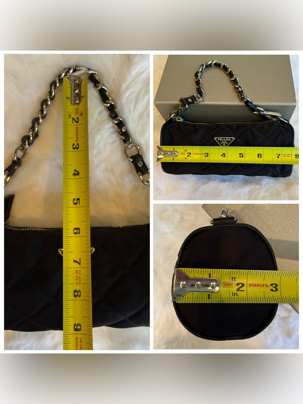 Prada Black Quilted Mini Barrel Bag with Silver Chain - Picture 12 of 16